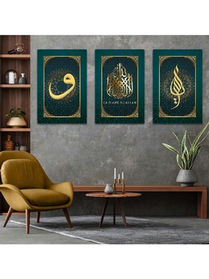 La Ilahe Illallah Ve Vav Dini 3'lü Mdf Tablo Set