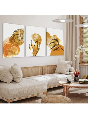 Soyut Desen Bitki 3'lü Kanvas Tablo