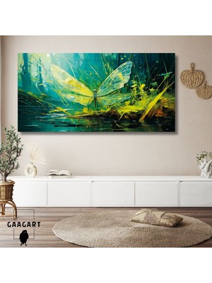 Gaagart Panoramik Kanvas Duvar Tablosu Yeşil Şeffaf Kelebek