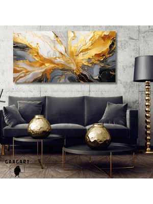 Gaagart Panoramik Kanvas Duvar Tablosu Soyut Gri Gold Desen