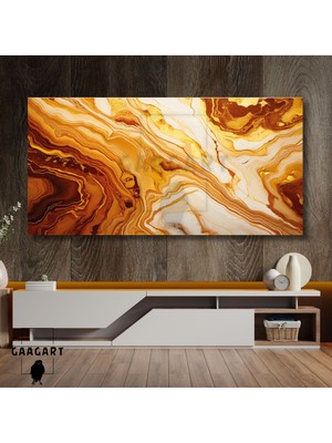 Gaagart Panoramik Kanvas Duvar Tablosu Soyut Kahverengi Gold Desen