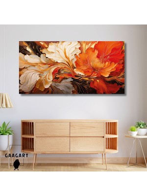 Gaagart Panoramik Kanvas Duvar Tablosu Soyut Turuncu Kremrengi Çiçek