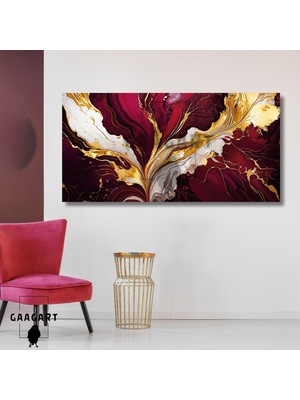 Gaagart Panoramik Kanvas Duvar Tablosu Soyut Bordo Gold Mermer Deseni