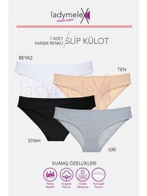 LadyMelex Külot, Bikini Külot, 7 Adet Siyah Beyaz Ten Gri, Normal Bel Külot, %100 Yumuşak Kumaş