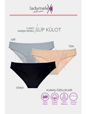 LadyMelex Kadın Külot, 5 Adet, Siyah - Ten - Gri Klasik Slip Külot, %100 Yumuşak Kumaş