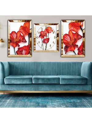 Zevahir Mobilya Dekorasyon Gümüş Pleksi Kenar 3'lü Mdf Tablo Saat Seti