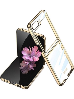Nova Global Samsung Galaxy Z Flip 6 Kılıf Full Camlı Kıpta Kapak - Gold