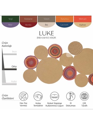 Cool Halı Luke 848 Naturel Renk Oval Halı Paspas Bohem Örgü Hasır Kilim  Mutfak Balkon Banyo Halısı