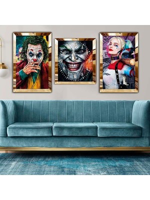 Zevahir Mobilya Dekorasyon Gümüş Pleksi Kenar 3'lü Mdf Tablo Saat Seti