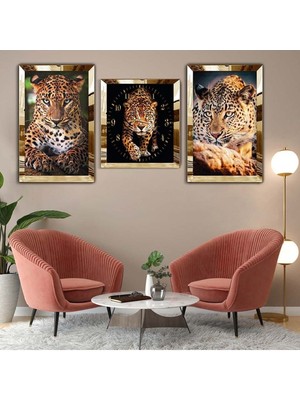 Zevahir Mobilya Dekorasyon Gümüş Pleksi Kenar 3'lü Mdf Tablo Saat Seti