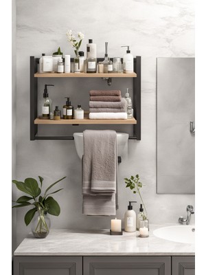 L'occi Concept Ludlow 2 Raflı Metal Düzenleyici Havluluk Duvara Monte Banyo Rafı Metal Organizer Çok Amaçlı Raf