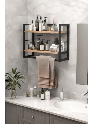 L'occi Concept Ludlow 2 Raflı Metal Düzenleyici Havluluk Duvara Monte Banyo Rafı Metal Organizer Çok Amaçlı Raf