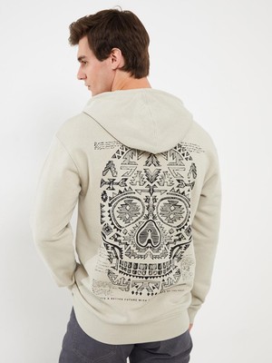 Bej Uzun Kollu Erkek Hoodie