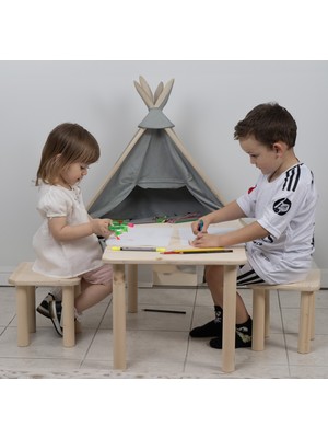 Montessori Çocuk Aktivite Masa Seti-Masa+ 2 Tabure