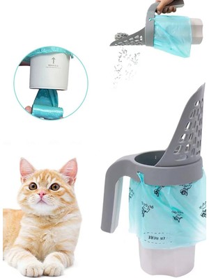 Tekno Trust Kedi Kumu Temizleme Küreği Elekli Poşet Hazneli Kürek Kedi Kumu Kaka Temizleme Aparatı Fırçası