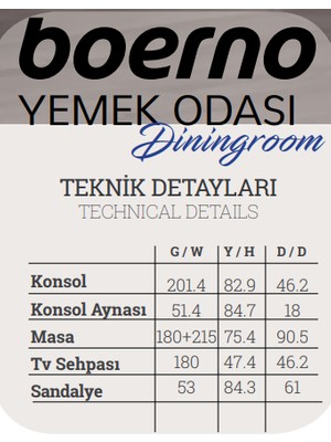 Dekorbizden Boerno Yemek Odası Masası