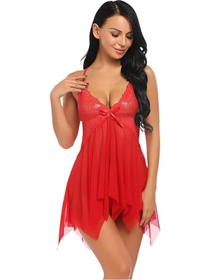 Mulvix BRF02   Kırmızı Tül Dantel Babydoll Gecelik 66608 (Mulvix)