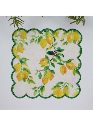 Decofav Sulu Boya Limon Dalları Desenli Nakış Kenar Kumaş Kokteyl Peçetesi 1 Adet