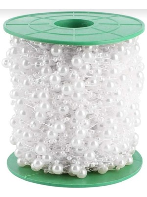 Yiğit Aksesuar Beyaz Inci Boncuk Şerit Çiçek Süsleme Dekorasyon Boncuğu 10 Metre