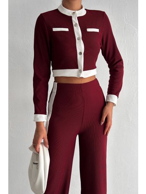 Garnili Crop Hırka ve Pantolon Ottoman Ikili Takım