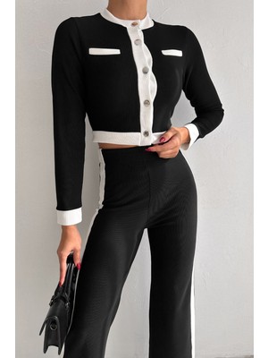 Garnili Crop Hırka ve Pantolon Ottoman Ikili Takım