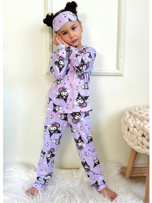 Pjkö Kuromi Desenli Lila Uzun Kollu Önden Düğmeli Kız Çocuk Pijama Takımı 4-12 Yaş 501U-L