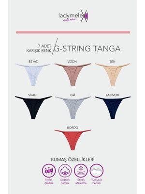 Ladymelex Kadın Tanga, Perfect Fall G String 7 Adet Tanga Külot, Bordo Vizon Lacivert Siyah Beyaz Ten Gri, %100 Yumuşak Kumaş