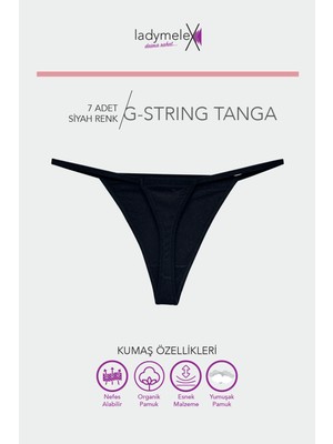 Ladymelex Kadın Tanga, Perfect Fall G String 7 Adet Tanga Külot, Siyah, %100 Yumuşak Kumaş