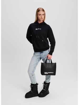 Karl Lagerfeld Kapüşon Yaka Baskılı Siyah Kadın Sweatshırt 246J1802