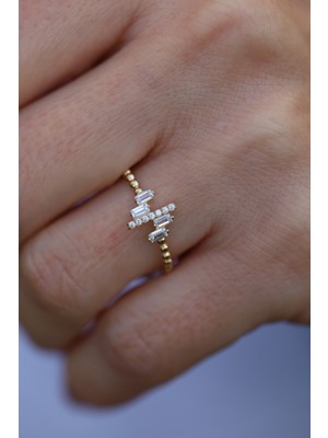 Yenigün Kuyumculuk 14 Ayar Altın Çapraz Baget Taşlı Ince Yüzük