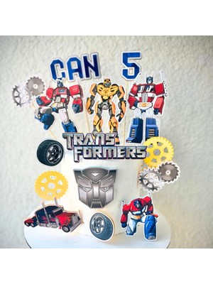 Cake Topper Transformers Karakterleri Temalı Erkek Çocuk Doğum Günü Isme Özel 3D Pasta Parti Süsü Seti