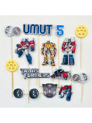 Cake Topper Transformers Karakterleri Temalı Erkek Çocuk Doğum Günü Isme Özel 3D Pasta Parti Süsü Seti