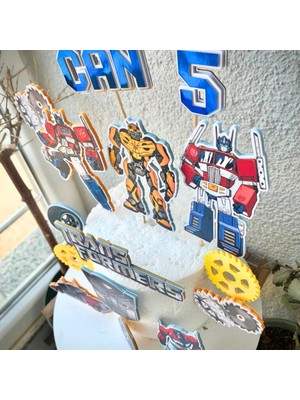 Cake Topper Transformers Karakterleri Temalı Erkek Çocuk Doğum Günü Isme Özel 3D Pasta Parti Süsü Seti