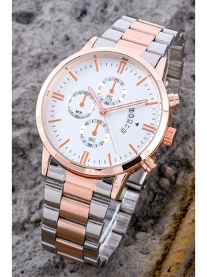 Lüx Takvimli Erkek Kol Saati Çelik Kordon Hediyelik Saat ST-304281