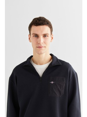 Erkek Relaxed Fit Yarım Fermuarlı Sweatshirt - Siyah