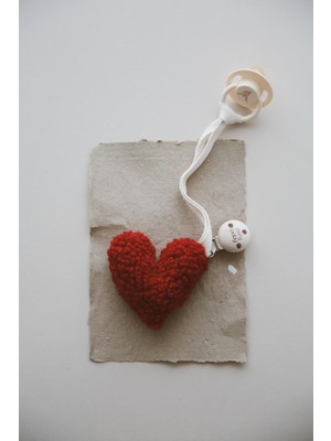 Dery Baby Teddy Moon Kırmızı Kalp Emzik Askısı