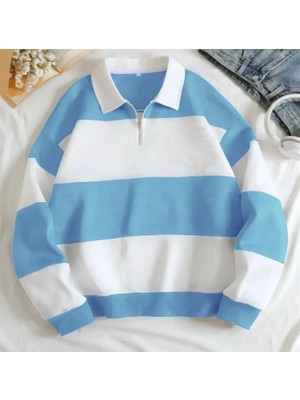 Yeni Sezon Parçalı Renk Yarım Fermuarlı Polo Yaka Kalın Sweatshirt Içi Polarlı Kışlık Unisex