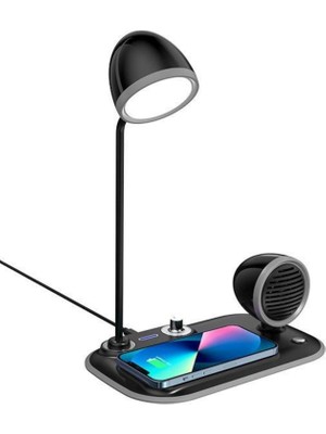 Dx-6 Lüks Kablosuz Şarj Standı - Masa Lambası ve Kablosuz Hoparlörlü Premium Şarj & En Iyi Hediye