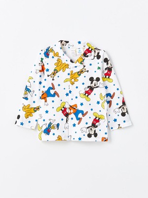 Polo Yaka Uzun Kollu Mickey Mouse Baskılı Erkek Bebek Pijama TAKIMI_8684146830244_24-36 Ay