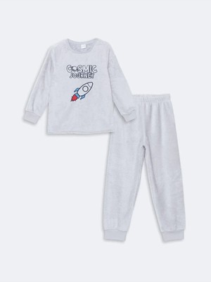 Lcw Kids Uçuk Gri Bisiklet Yaka Pelüş Erkek Çocuk Pijama TAKIMI_8684144009079_12-13 Yaş