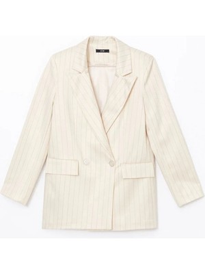 Bej Çizgili Kadın Blazer CEKET_8684681918988_XL