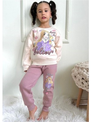 Yağmur Giyim Believe Desenli Gül Kurusu 3 Ip Şardonlu  Pamuk Kız Çocuk Eşofman Takımı 3-10 Yaş 7348-GK