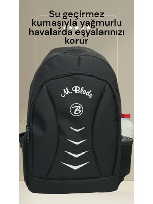 M.blade Unisex Siyah Geniş Hacimli Su Geçrmez Kumaş Kalın Sırt Destekli Günlük, ve Okul Sırt Çantası