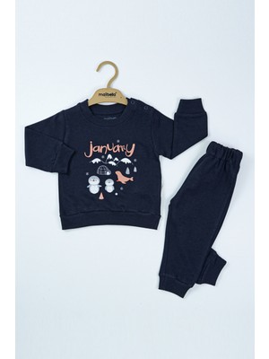 Penguen Desenli Uzun Kollu Sweatshirt Pamuklu Erkek Bebek Alt Ust Takım Erkek Bebek Ikili Takım 2 Li