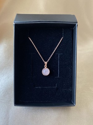 Pembe Kuvars Minimal Yuvarlak Rose Gold Kolye