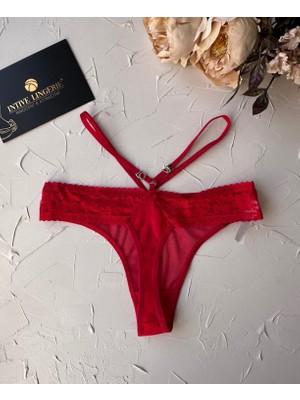 Intive Lingerie Intive Beli Şeritli Arkası Love Yazılı Dantelli Kırmızı Transparan Tanga -2947