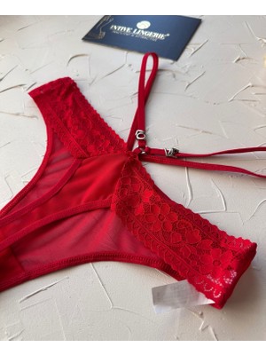 Intive Lingerie Intive Beli Şeritli Arkası Love Yazılı Dantelli Kırmızı Transparan Tanga -2947