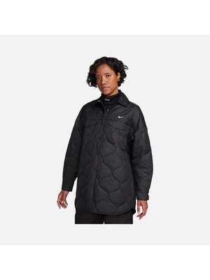 Nike Sportswear Essential Quilted Trench Full-Snap Women's Jacket Kadın Siyah Bol Kesim Ceket FB8732