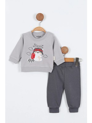 Rakun Desenli Uzun Kollu Pamuklu Sweatshirt Erkek Bebek Alt Ust Takım Erkek Bebek Ikili Takım 2 Li