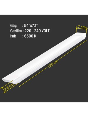 COOL MATE 54 W 120 cm Yatay Led Bant Aydınlatma Armatürü - Beyaz